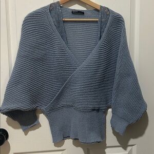 SHEIN Blue Ribbed Knit Wrap Sweater